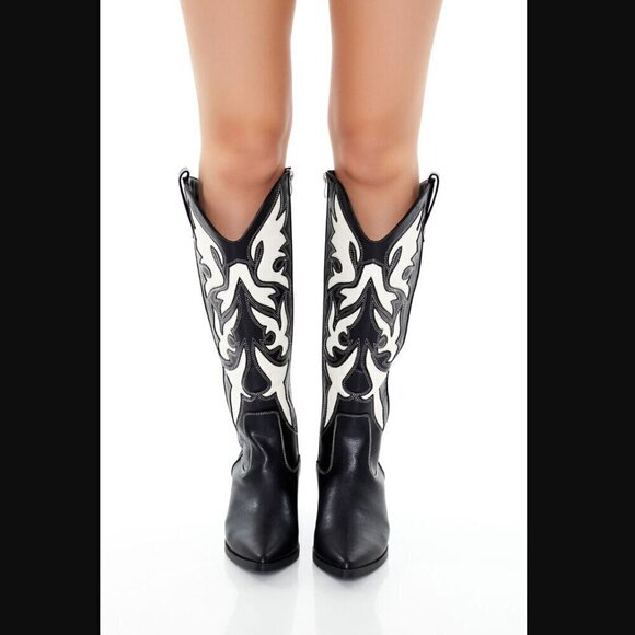 Forever 21 Two-Tone Black & White Cowboy Boots 6 - Picture 4 of 7